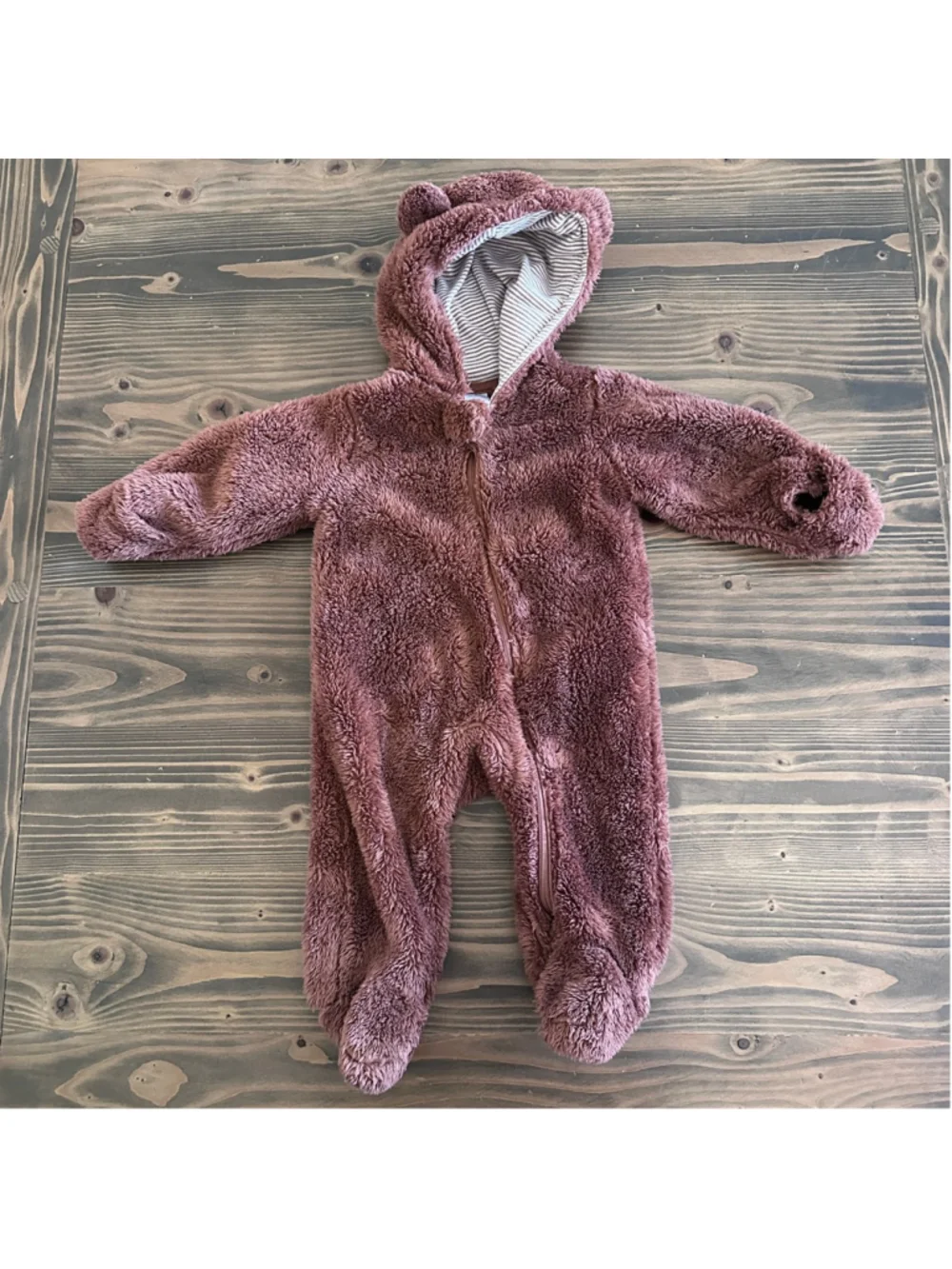 Carters Brown Bear Footie 6M Fleece Hooded Zip Pajamas Baby Unisex